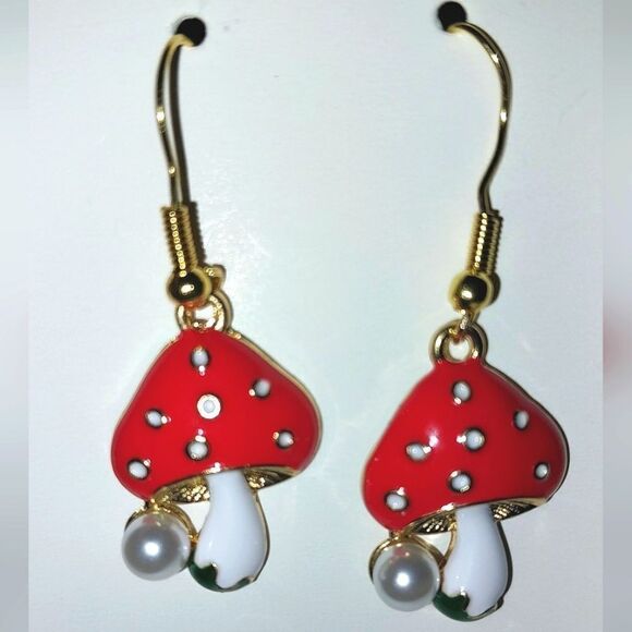 Super cute pearl mushroom dangle earrings - Picture 6 of 6